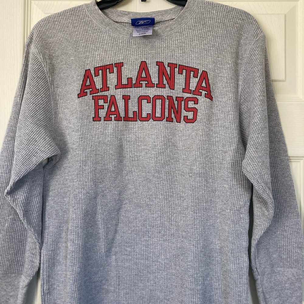 Reebok Gray Thermal Crewneck with Red Atlanta Falcons Script